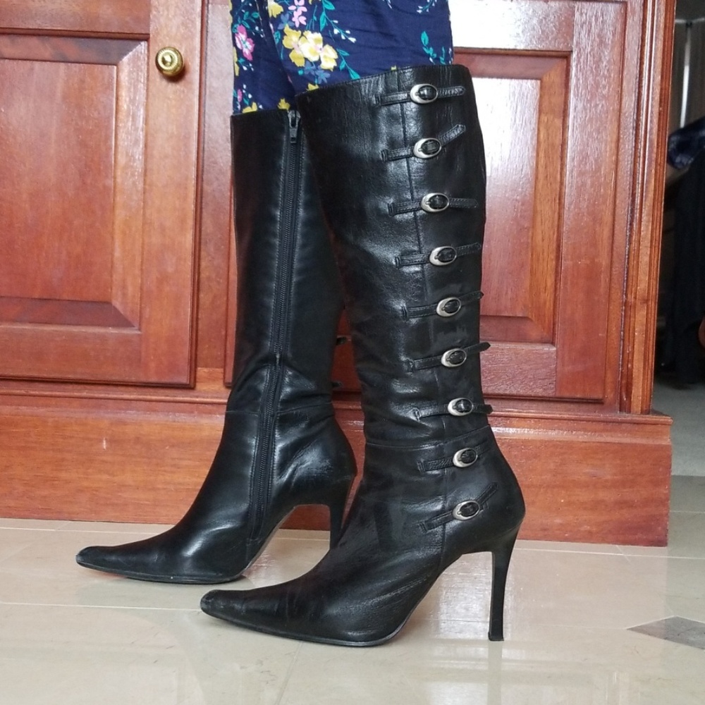 Nine West Leather Buckle Boots